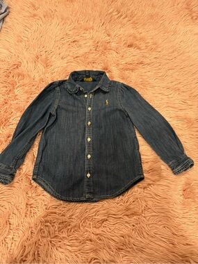 Ralph Lauren Girls' Denim Button-Down Shirt - Indigo